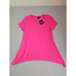 Rafaella Hot Pink Shirt with Metal accents and hankerchief hem Size L NWT